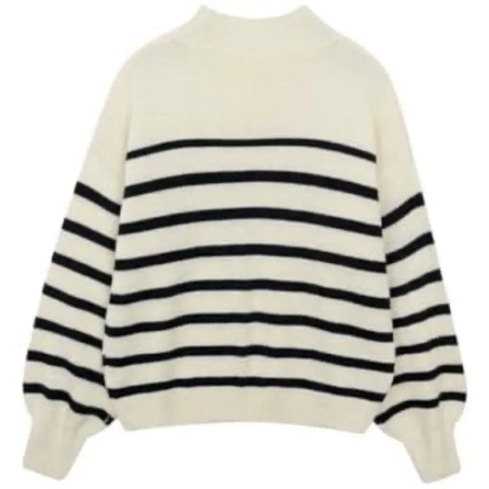 Amazon cream striped mock neck oversized sweater M